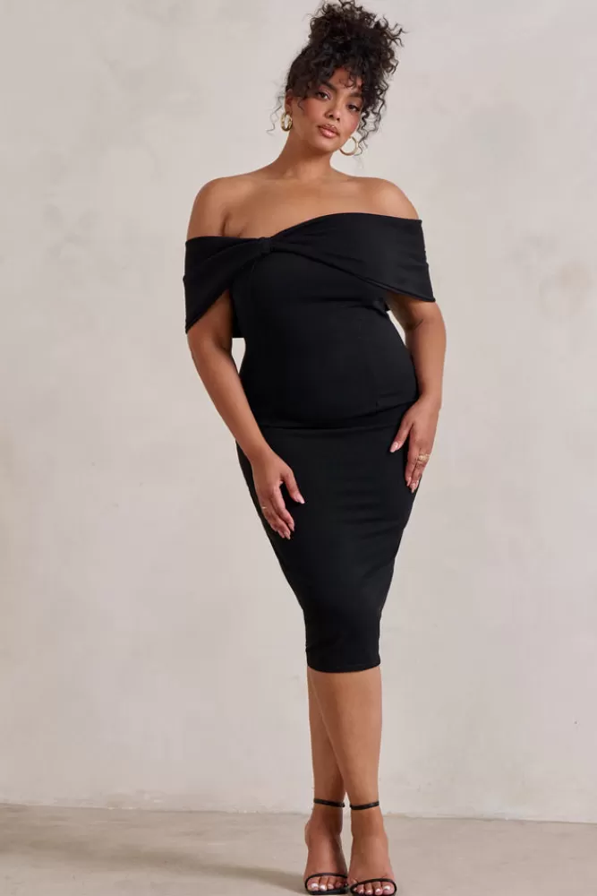 Club L London Alyssa | Bardot Bow Detail Midi Dress black Clearance