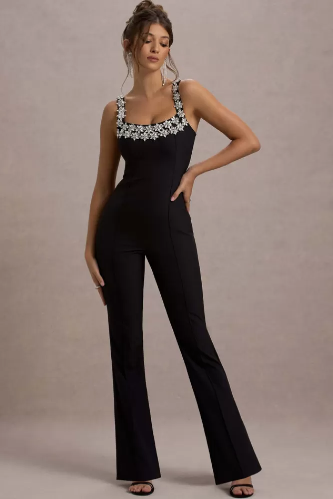 Club L London Amadi | Embellished Strappy Flared-Leg Jumpsuit BLACK Flash Sale