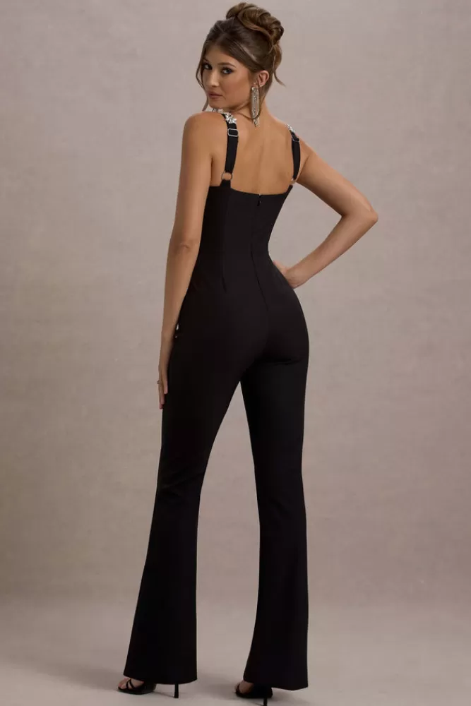 Club L London Amadi | Embellished Strappy Flared-Leg Jumpsuit BLACK Flash Sale