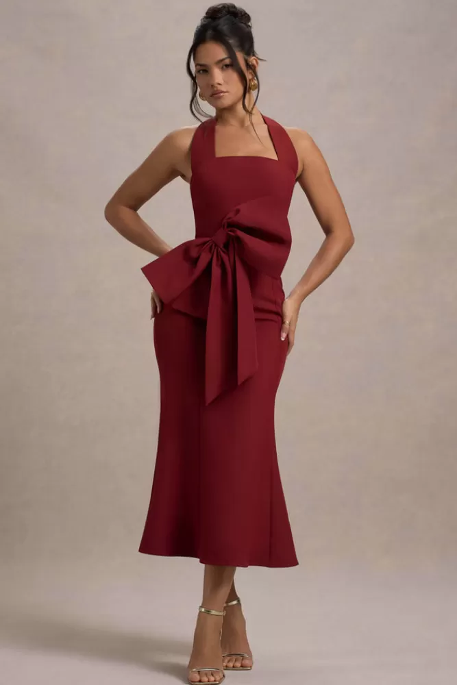 Club L London Aman | Halter-Neck Midi Dress With Oversized Bow BERRY Discount