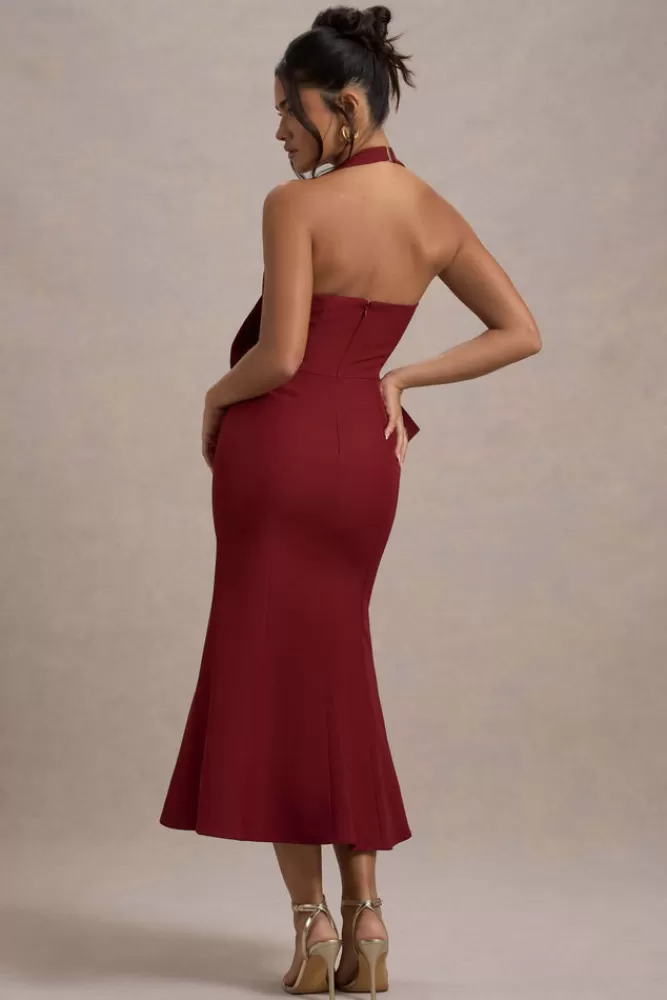 Club L London Aman | Halter-Neck Midi Dress With Oversized Bow BERRY Discount
