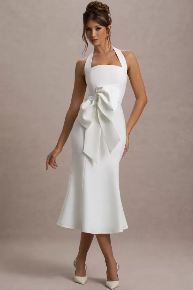 Club L London Aman | Halter-Neck Midi Dress With Oversized Bow white Cheap