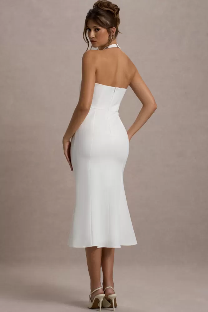 Club L London Aman | Halter-Neck Midi Dress With Oversized Bow white Cheap