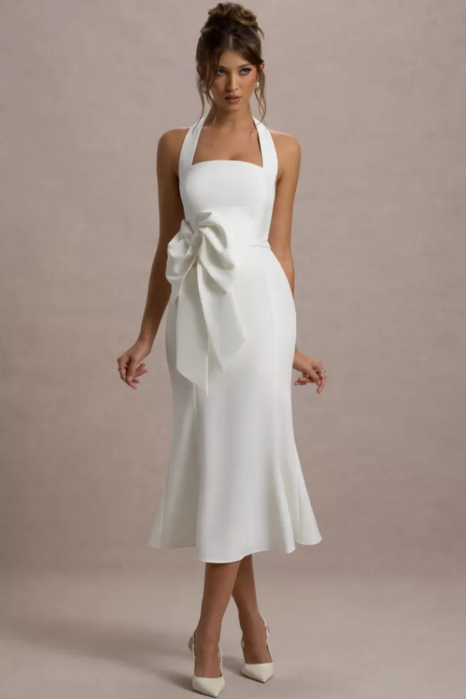 Club L London Aman | Halter-Neck Midi Dress With Oversized Bow white Cheap