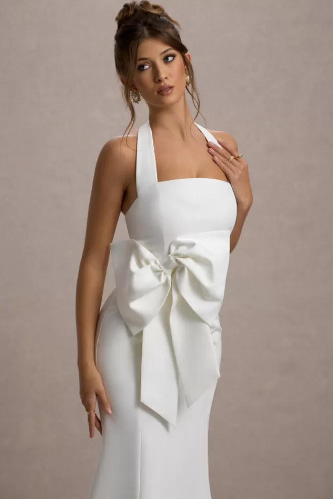 Club L London Aman | Halter-Neck Midi Dress With Oversized Bow white Cheap