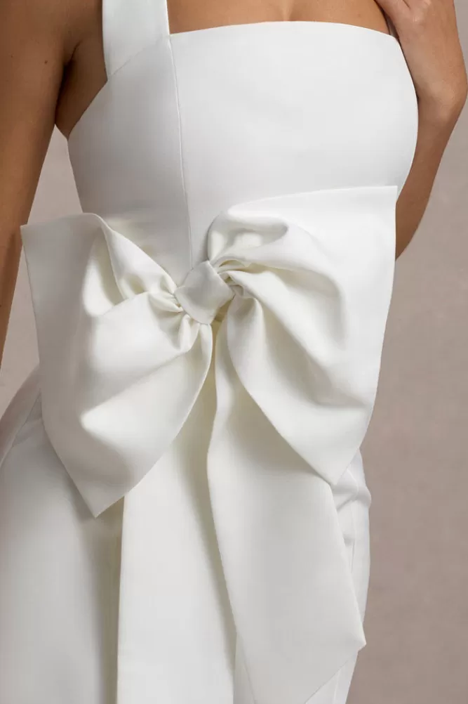 Club L London Aman | Halter-Neck Midi Dress With Oversized Bow white Cheap