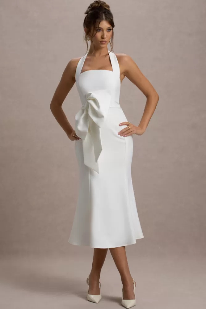 Club L London Aman | Halter-Neck Midi Dress With Oversized Bow white Cheap
