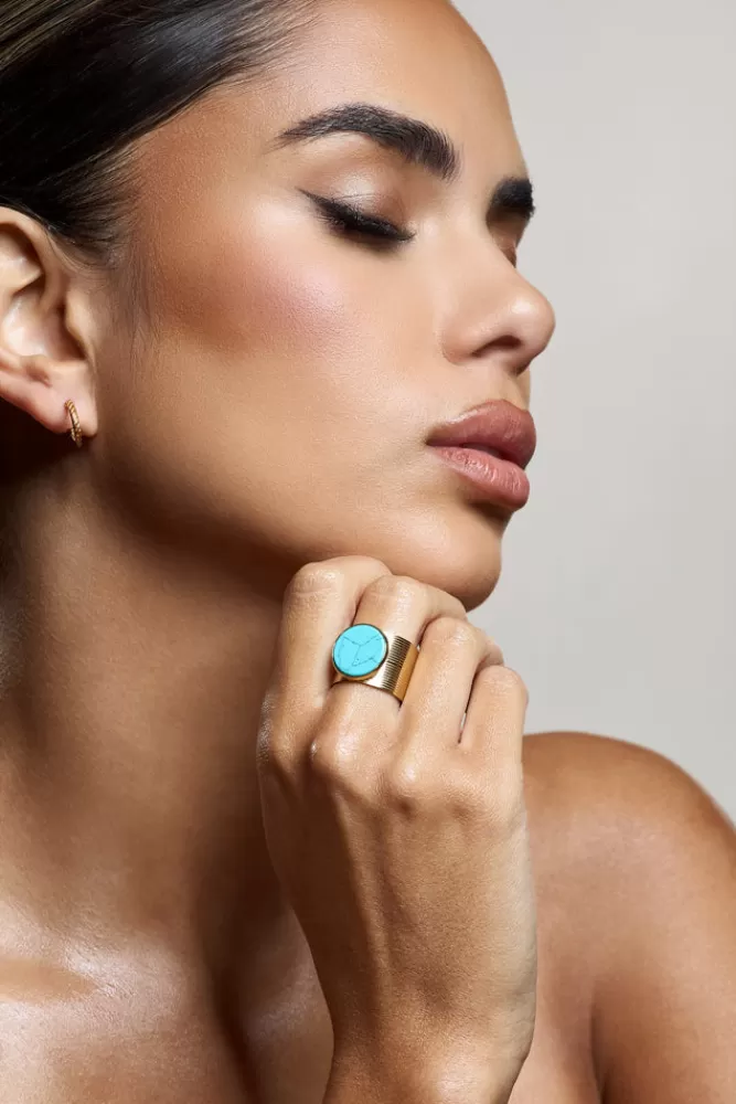 Club L London Amanti | Turquoise Adjustable Statement Ring GOLD Best