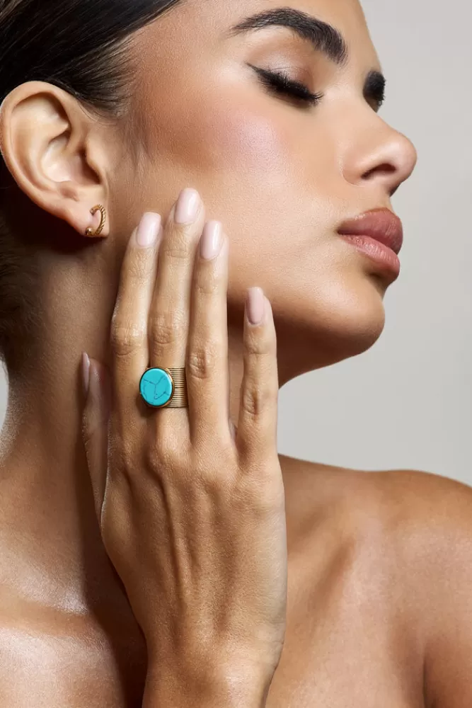 Club L London Amanti | Turquoise Adjustable Statement Ring GOLD Best