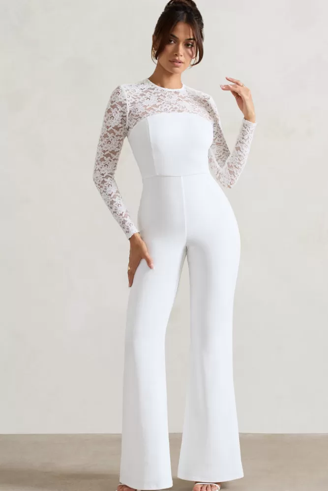 Club L London Amari | Lace Long-Sleeve Flared-Leg Jumpsuit WHITE Best