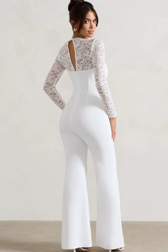 Club L London Amari | Lace Long-Sleeve Flared-Leg Jumpsuit WHITE Best