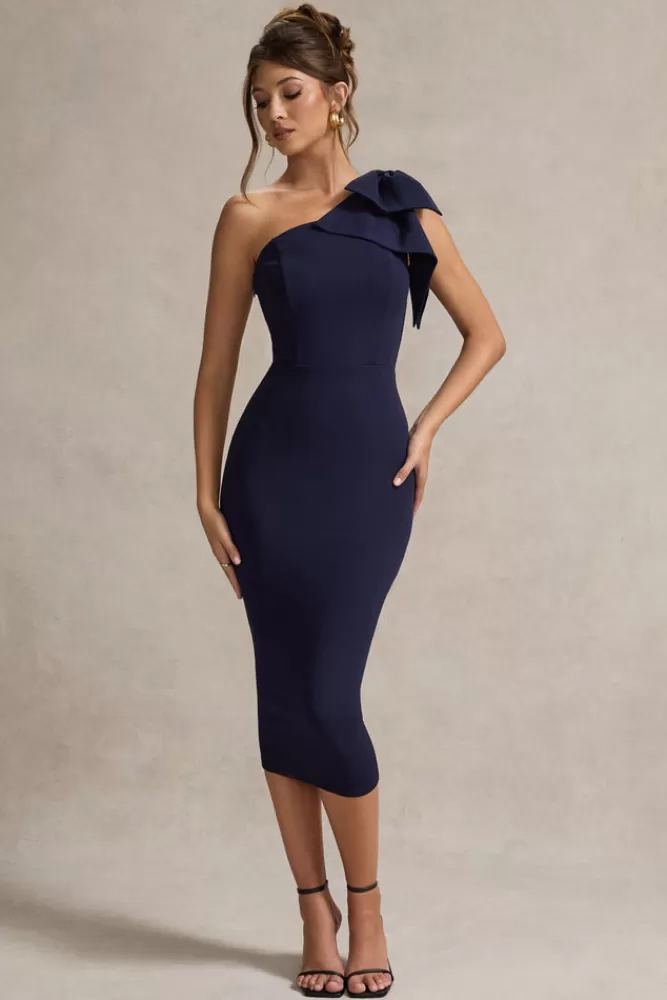 Club L London Ambretta | One-Shoulder Midi Dress With Bow NAVY Online