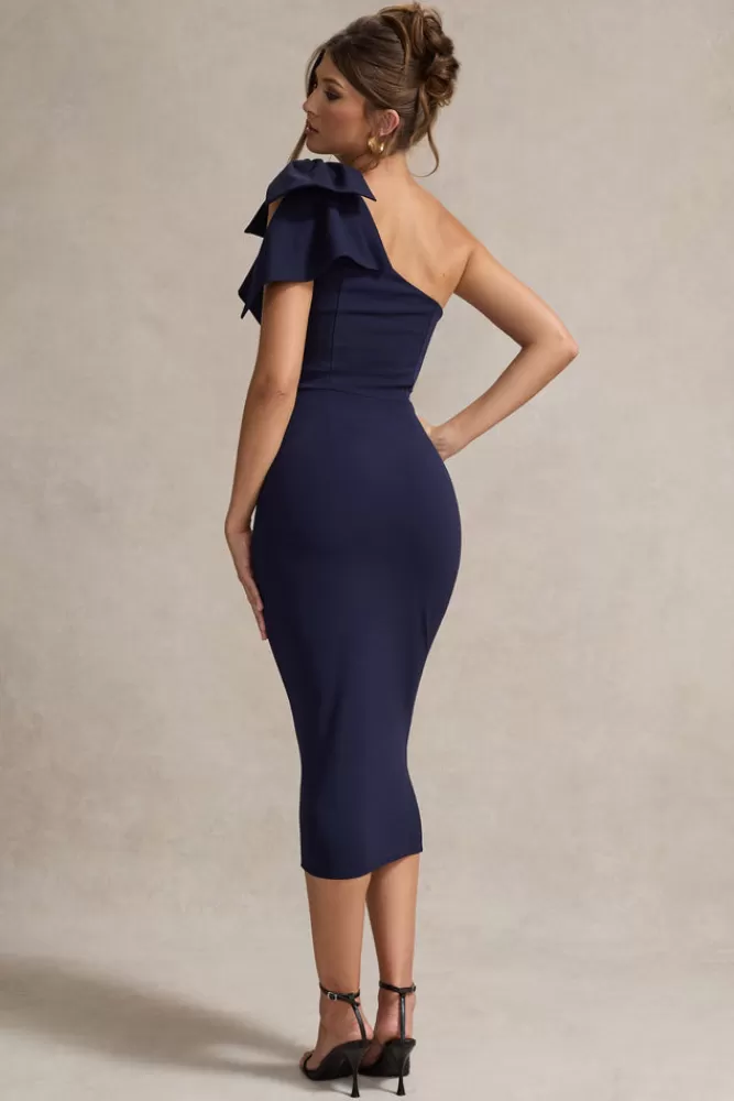 Club L London Ambretta | One-Shoulder Midi Dress With Bow NAVY Online