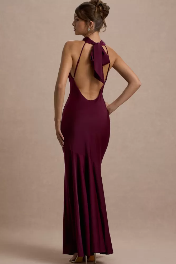 Club L London Amelita | Satin Cowl-Neck Fishtail Maxi Dress port Outlet