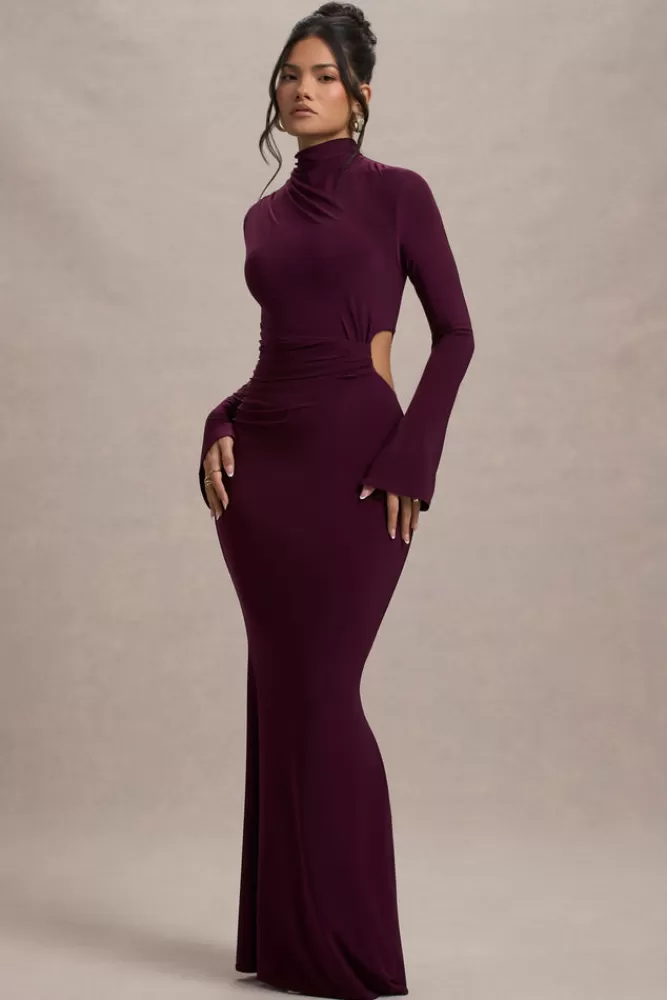 Club L London Anderson | High-Neck Cut-Out Maxi Dress BURGUNDY Cheap