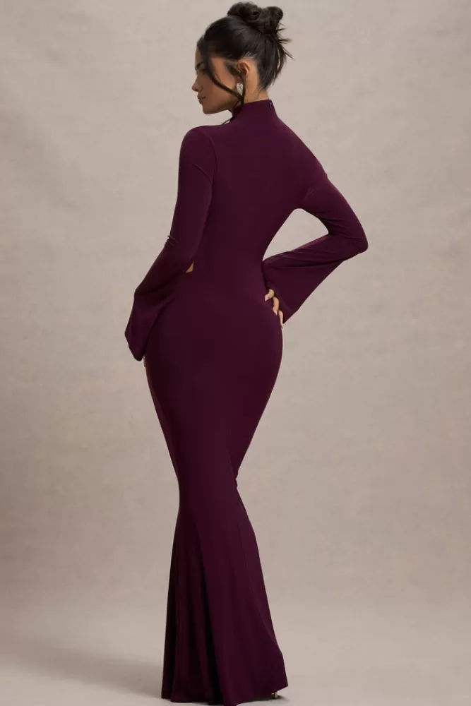 Club L London Anderson | High-Neck Cut-Out Maxi Dress BURGUNDY Cheap