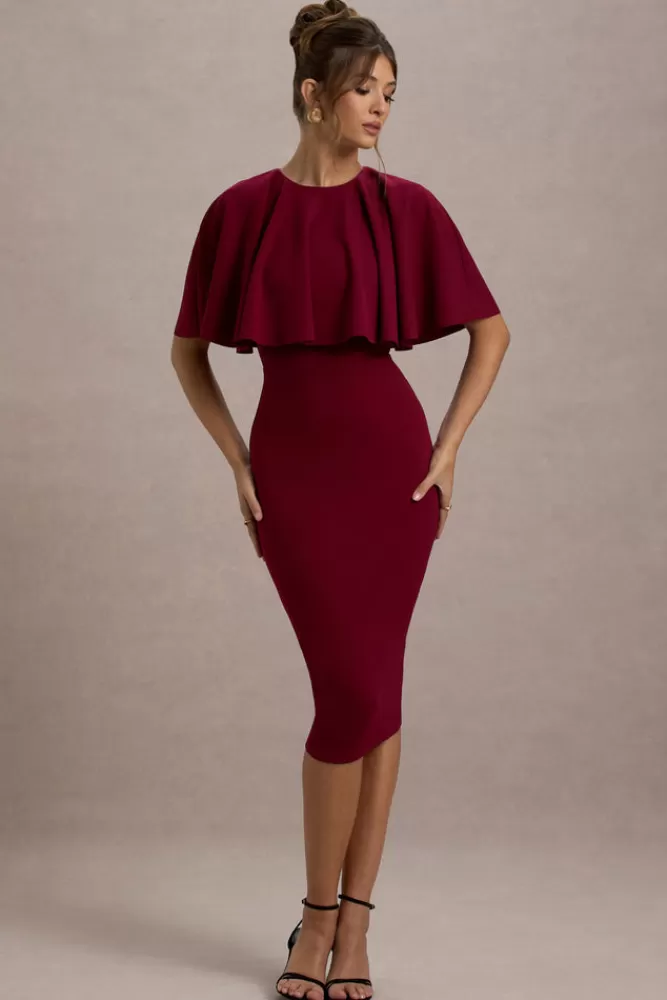 Club L London Andorra | Bodycon Cape Midi Dress BERRY Cheap