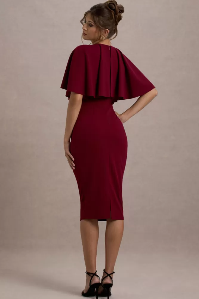 Club L London Andorra | Bodycon Cape Midi Dress BERRY Cheap