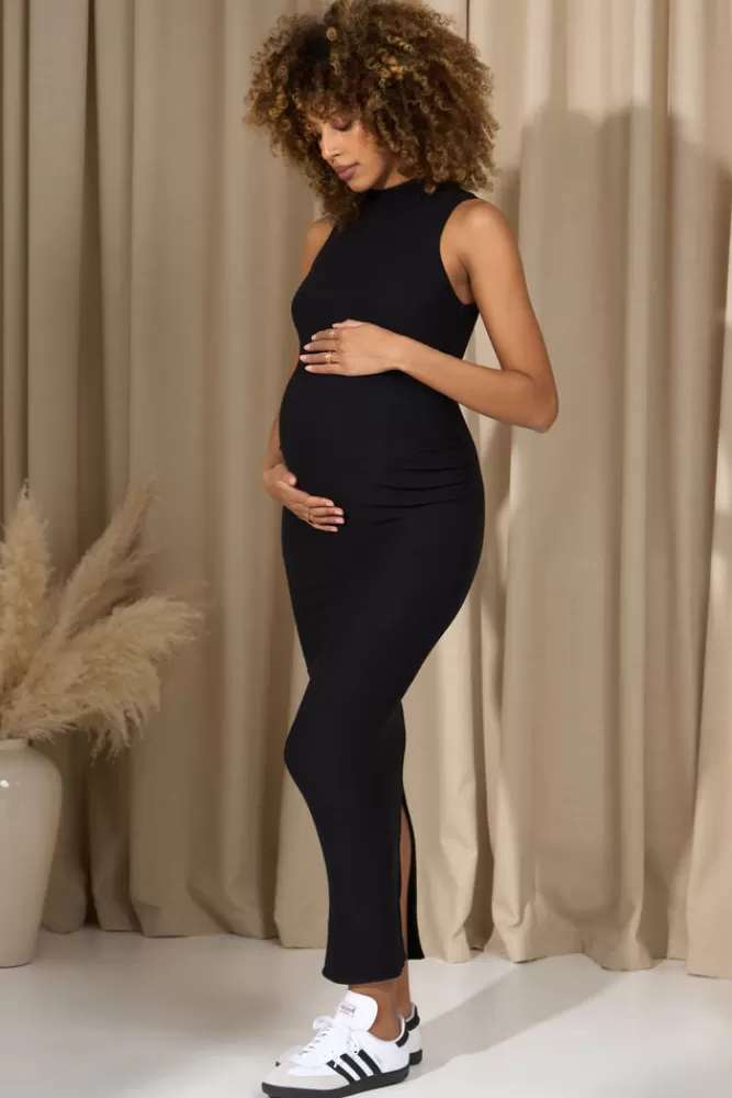 Club L London Anika | High-Neck Sleeveless Split Maternity Maxi Dress BLACK Cheap