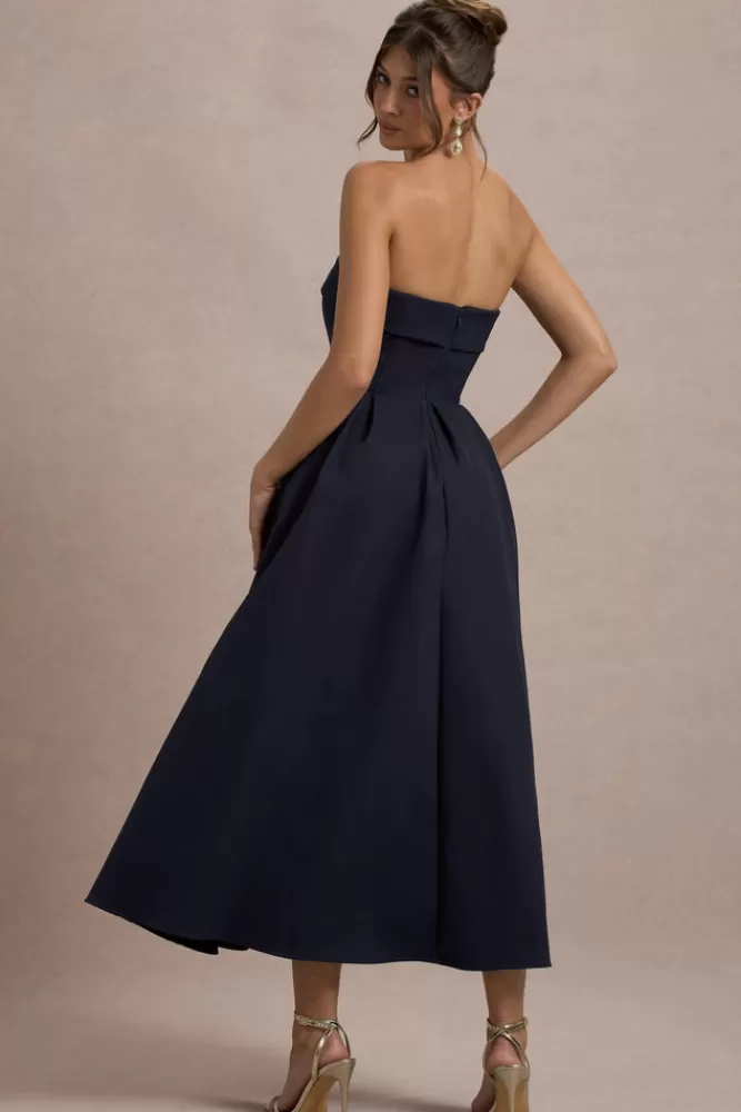 Club L London Annalise | Bandeau Skater Midi Dress NAVY Outlet