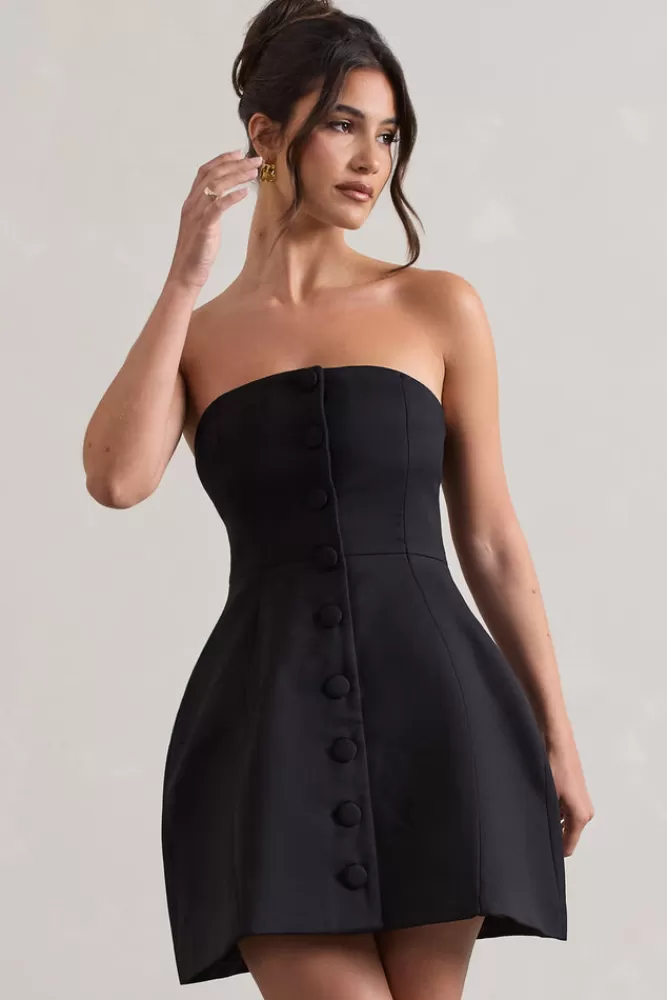 Club L London Anniston | Bandeau Tailored Buttoned Mini Dress BLACK Best