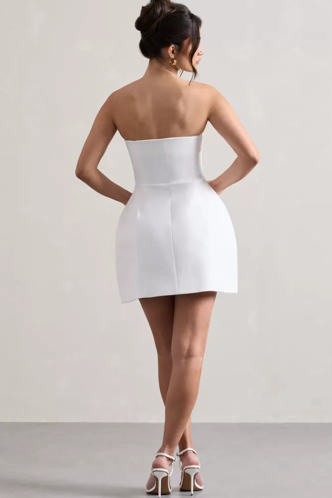 Club L London Anniston | Bandeau Tailored Buttoned Mini Dress WHITE Fashion