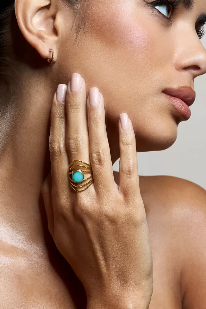 Club L London Antila | Turquoise Stacked Adjustable Ring GOLD New