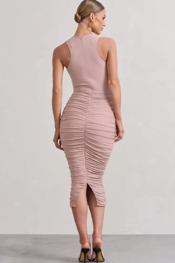 Club L London Antonia | Sleeveless Ruched Bodycon Midi Dress CHAMPAGNE Shop