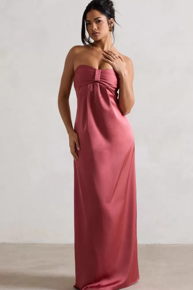 Club L London April | Rose Pink Satin Sweetheart Maxi Dress ROSEWOOD Cheap