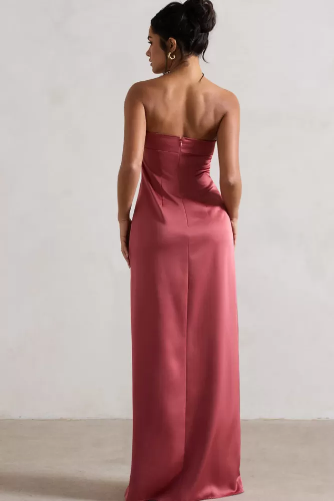 Club L London April | Rose Pink Satin Sweetheart Maxi Dress ROSEWOOD Cheap