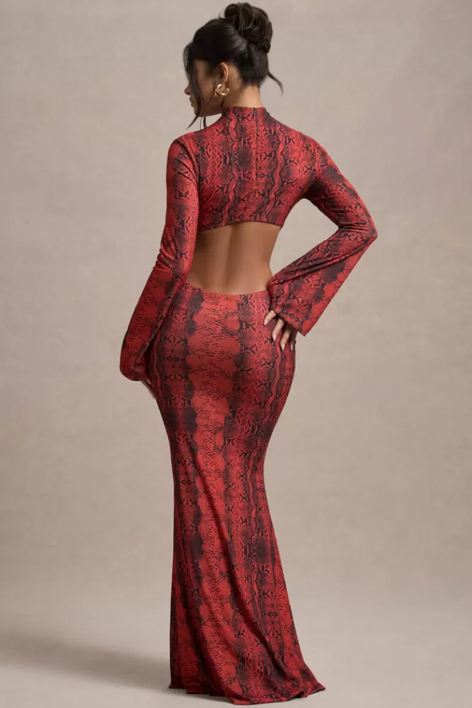 Club L London Arabia | Red Snake Print High-Neck Cut-Out Maxi Dress REDSNAKEPRINT Best Sale