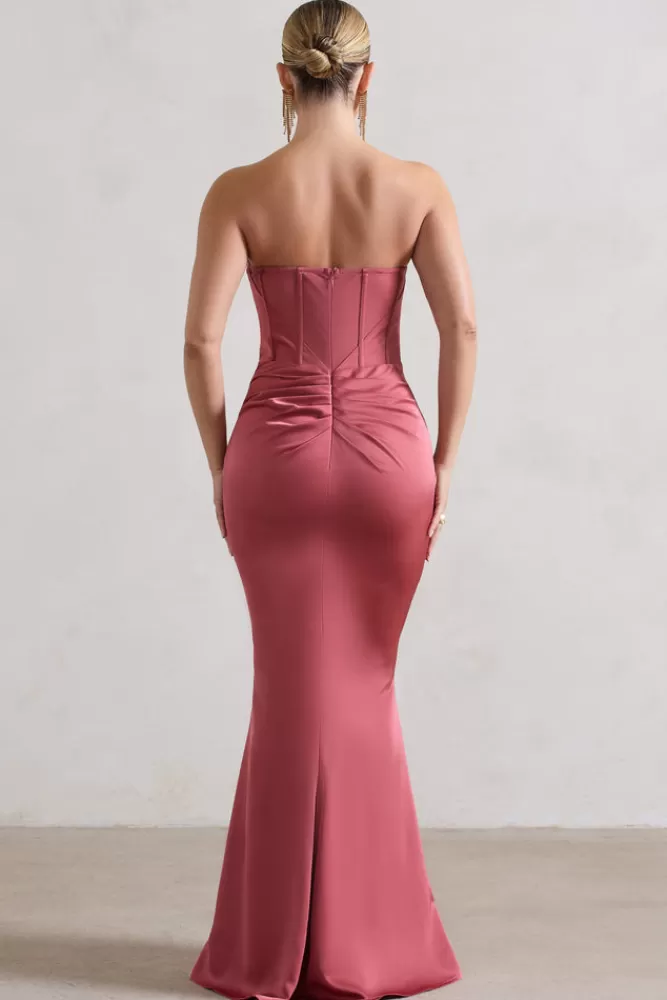 Club L London Ardelle | Rose Pink Satin Corseted Wrap Maxi Dress ROSEWOOD Flash Sale