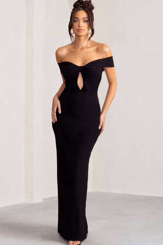 Club L London Arella | One Shoulder Twist Front Maxi Dress Black Shop