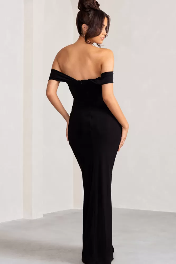 Club L London Arella | One Shoulder Twist Front Maxi Dress Black Shop