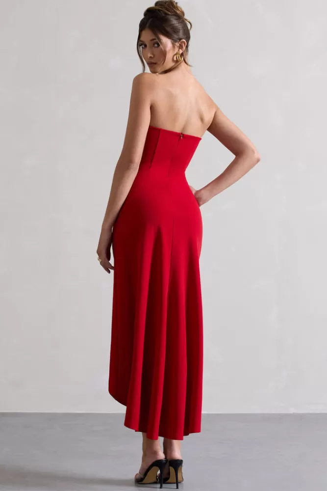 Club L London Ariela | Bandeau High-Low Midi Dress RED New