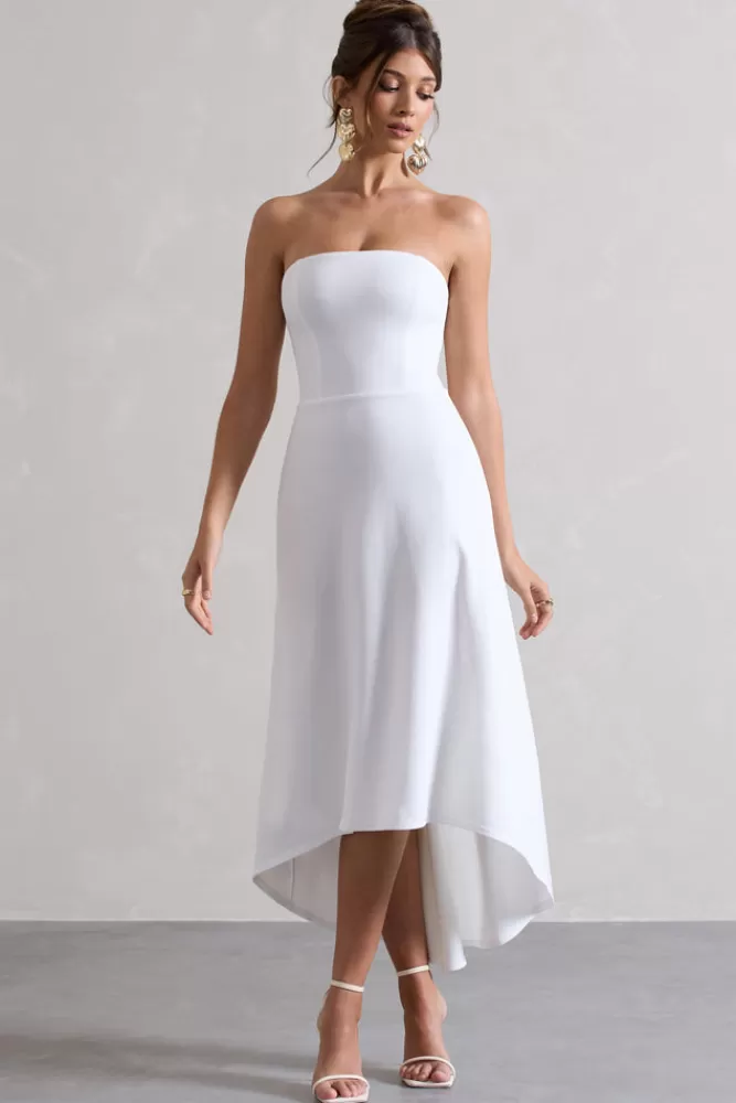 Club L London Ariela | Bandeau High-Low Midi Dress WHITE Cheap