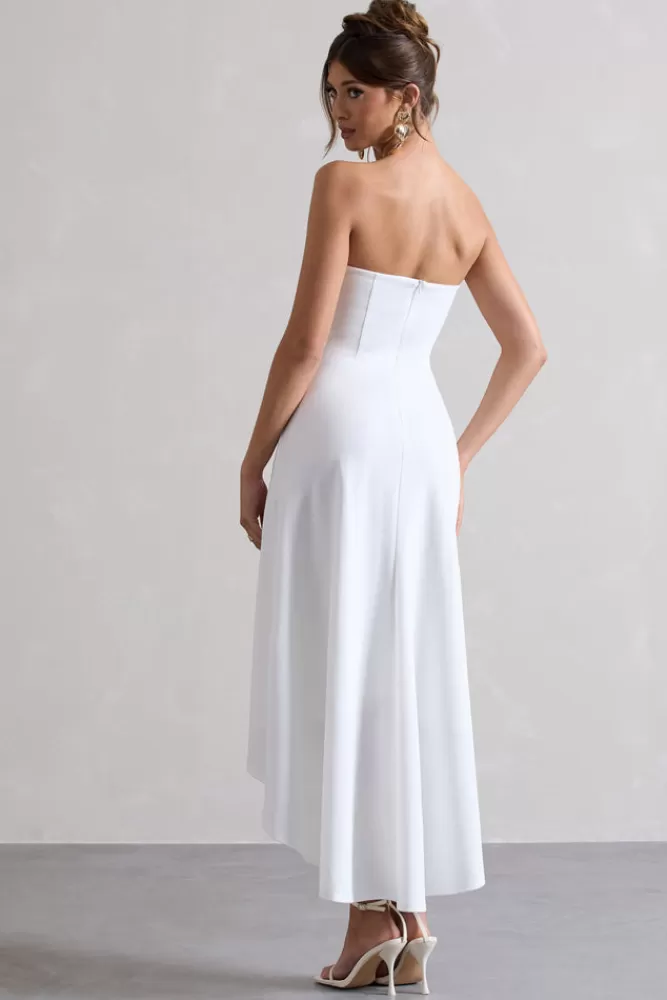 Club L London Ariela | Bandeau High-Low Midi Dress WHITE Cheap