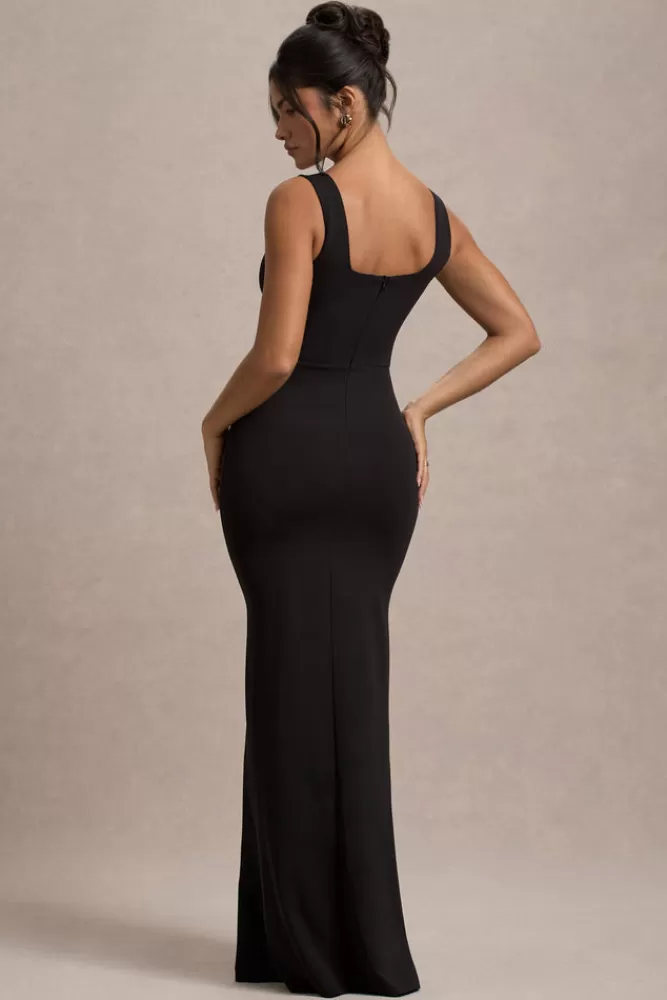 Club L London Ashburn | Strappy Sweetheart Split Maxi Dress BLACK Hot