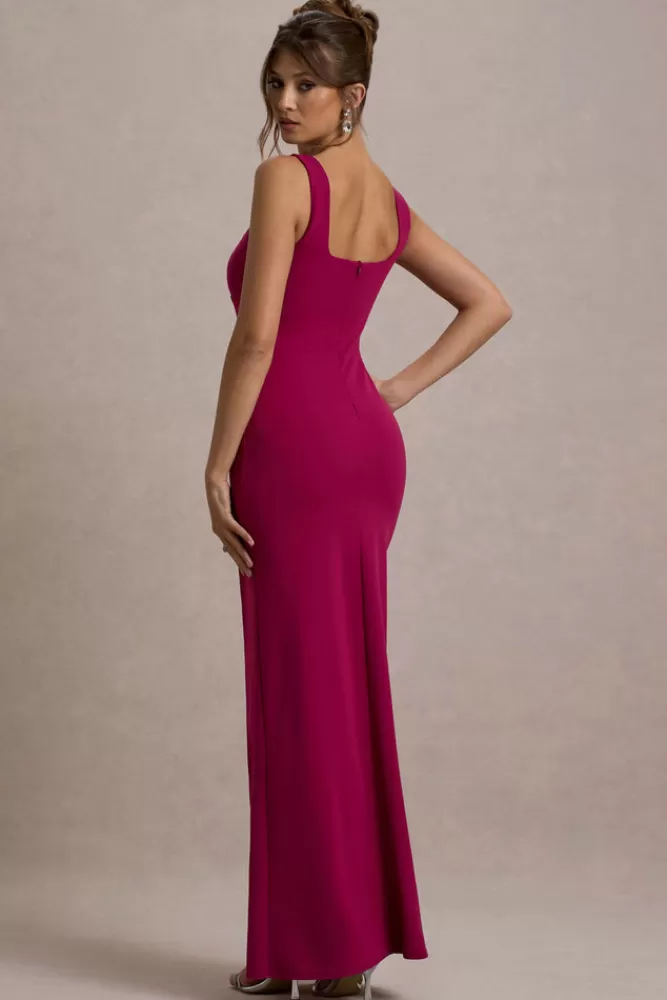 Club L London Ashburn | Strappy Sweetheart Split Maxi Dress MULBERRY New