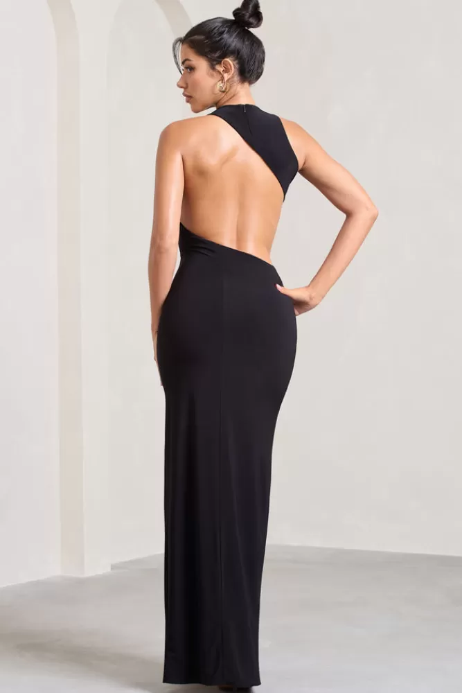 Club L London Ashley | Asymmetric Sleeveless Cut-Out Split Maxi Dress BLACK Hot