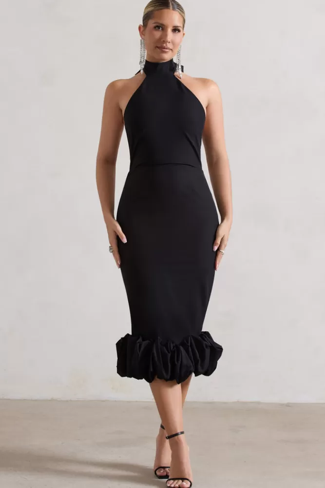 Club L London Ashton | High-Neck Midi Dress With Ruffle Hem BLACK Sale