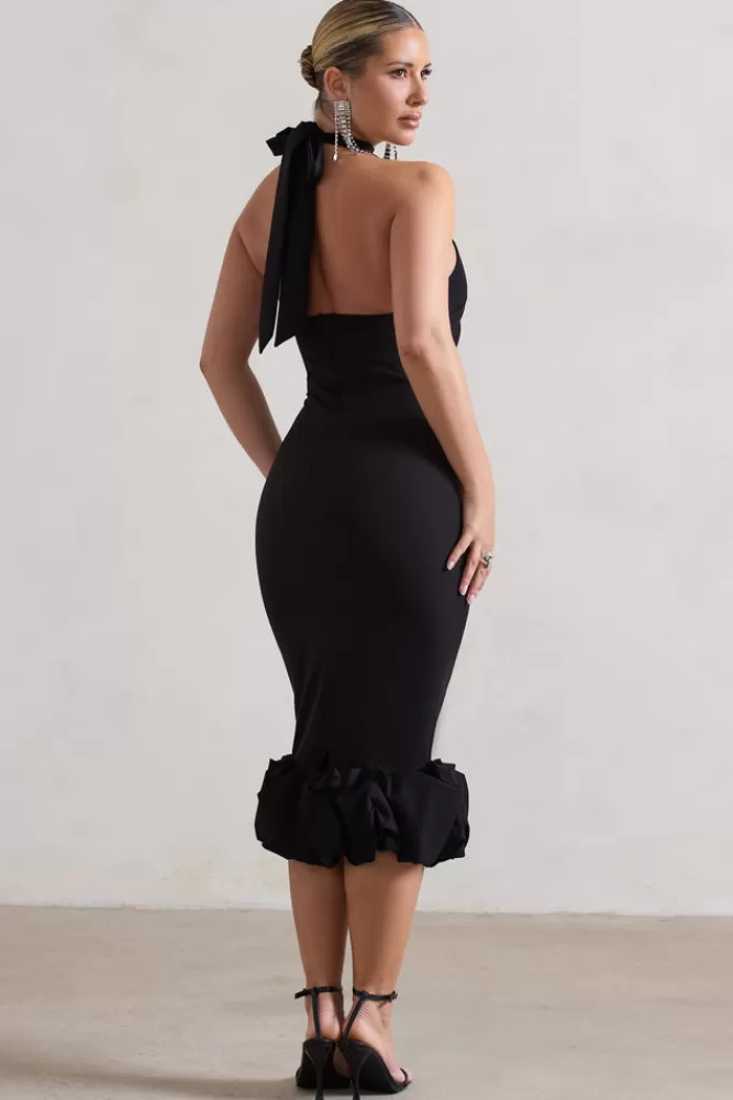 Club L London Ashton | High-Neck Midi Dress With Ruffle Hem BLACK Sale