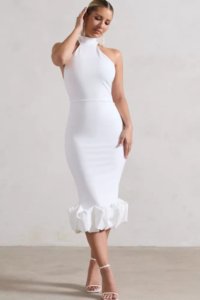 Club L London Ashton | High-Neck Midi Dress With Ruffle Hem WHITE Best