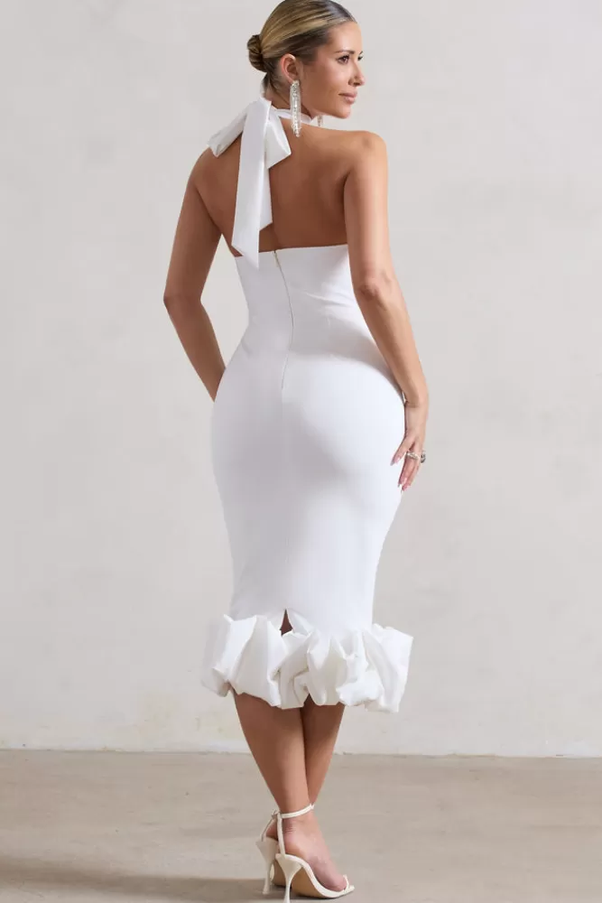 Club L London Ashton | High-Neck Midi Dress With Ruffle Hem WHITE Best