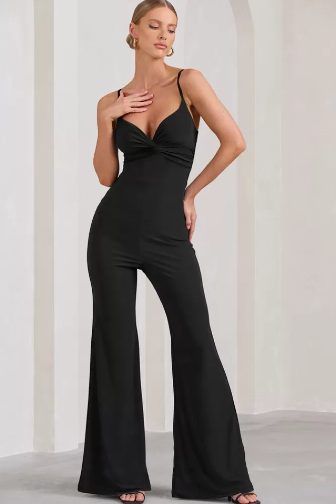 Club L London Aspiration | Knot Detail Ruched Jumpsuit BLACK New