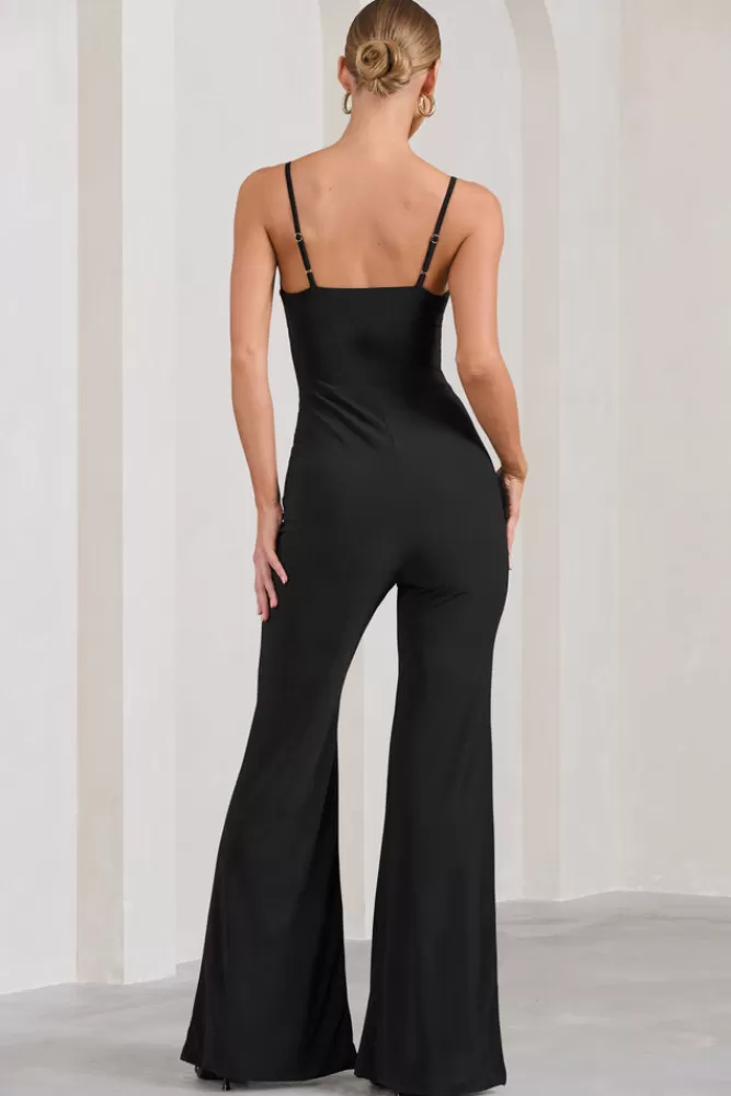 Club L London Aspiration | Knot Detail Ruched Jumpsuit BLACK New