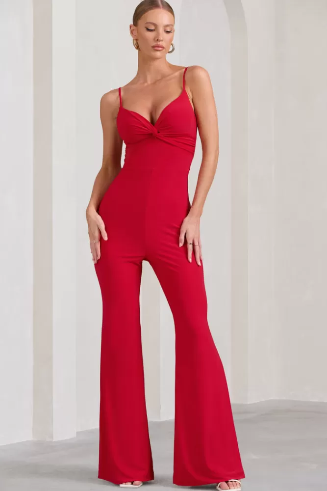 Club L London Aspiration | Knot Detail Ruched Jumpsuit RED Cheap