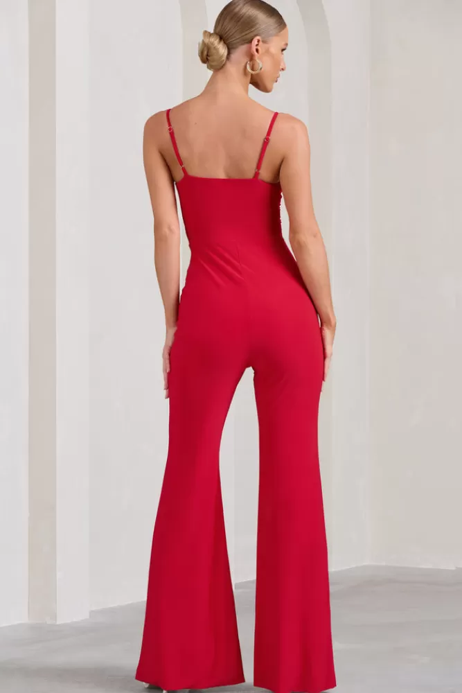 Club L London Aspiration | Knot Detail Ruched Jumpsuit RED Cheap