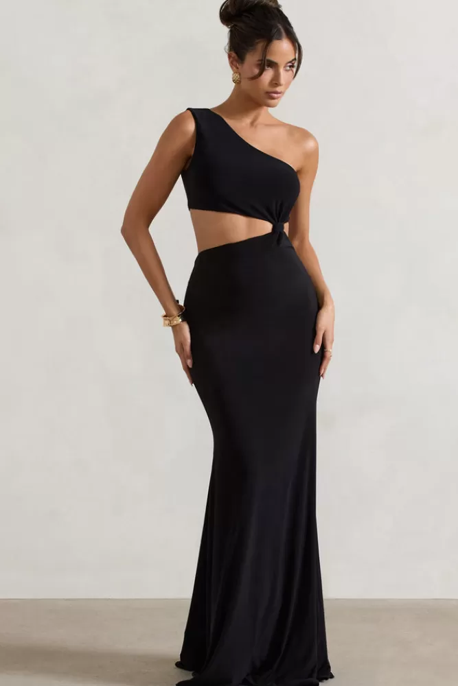 Club L London Aspyn | Asymmetric Twisted Cut-Out Fishtail Maxi Dress BLACK Cheap