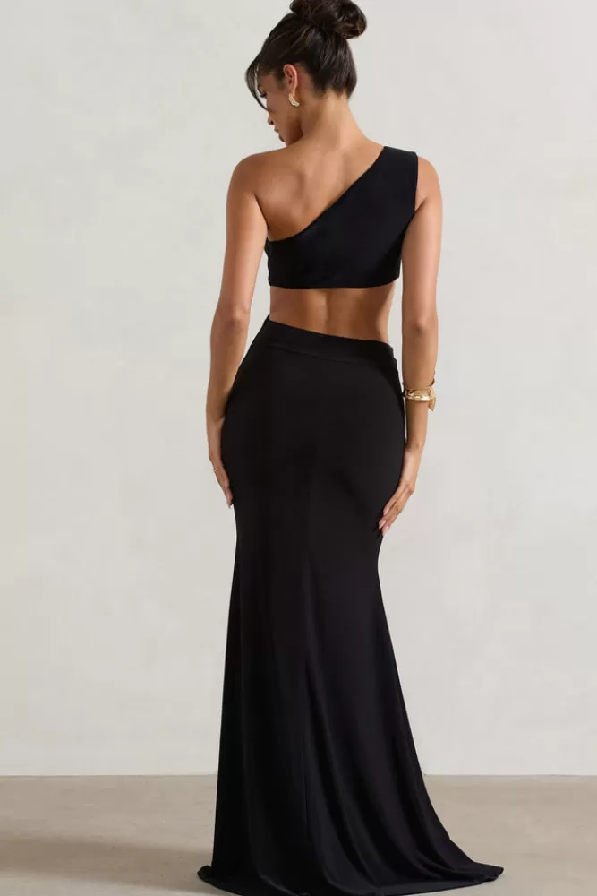 Club L London Aspyn | Asymmetric Twisted Cut-Out Fishtail Maxi Dress BLACK Cheap